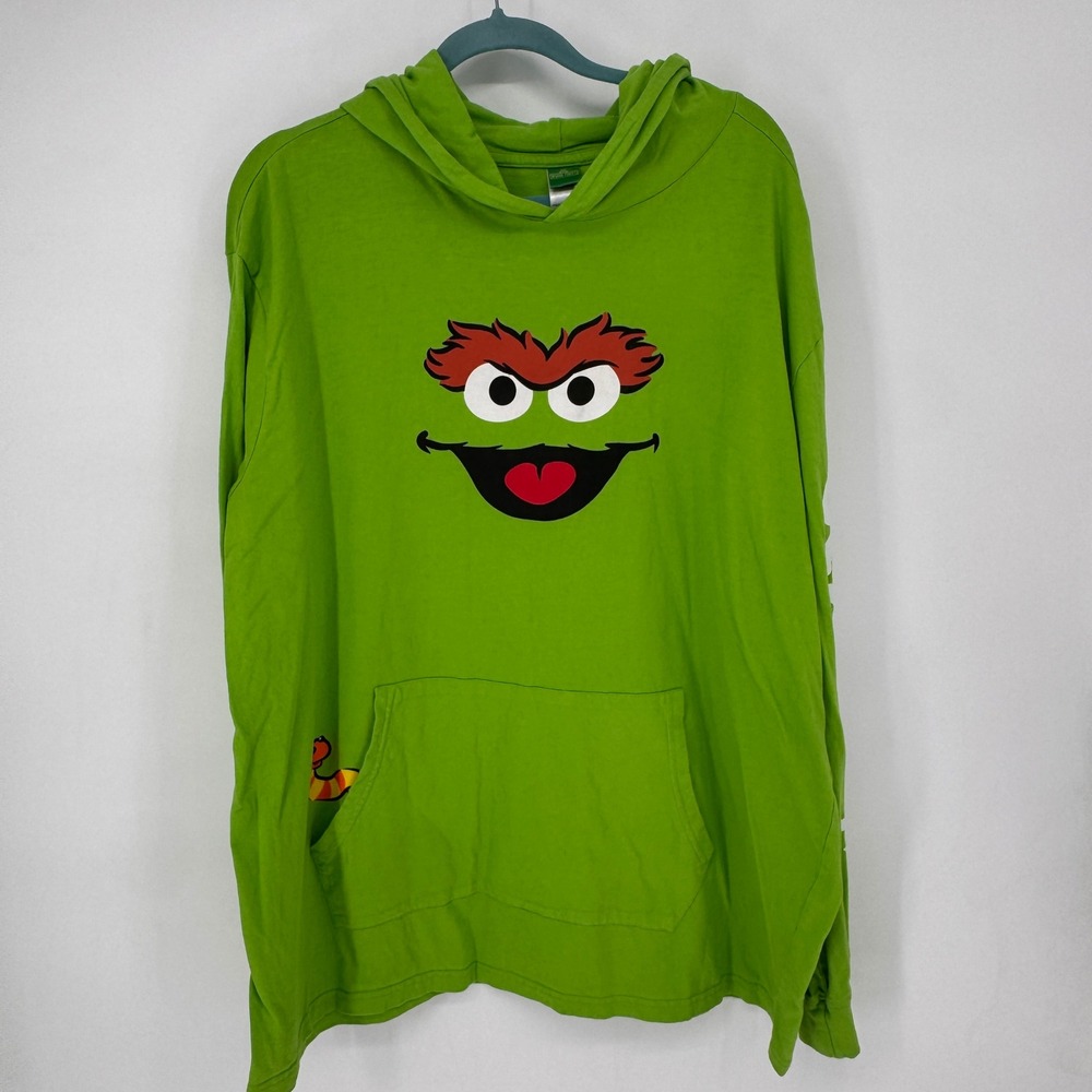 Sesame Street Oscar the Grouch Hoodie Mens 2XL Green Good Scram Graphic Cotton